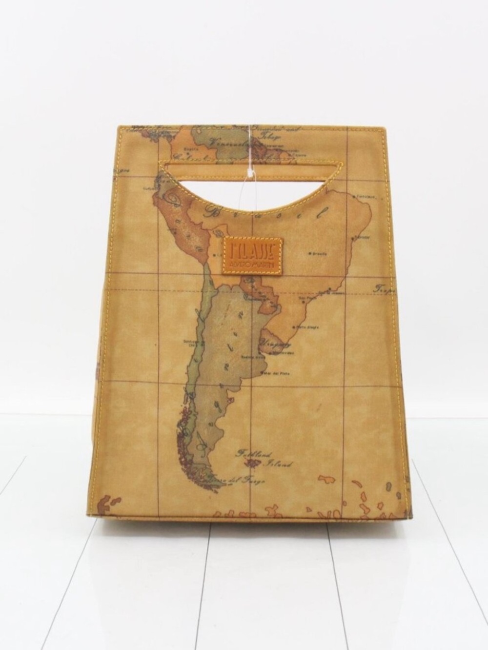Alviero Martini Tan Map-Print Structured Tote